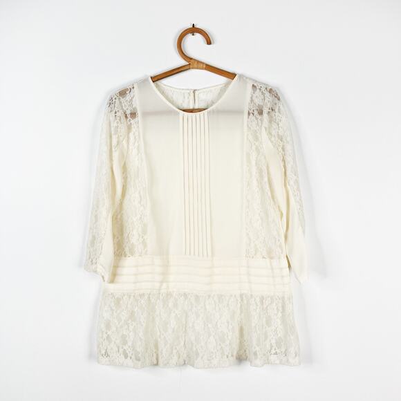 Vintage y2k white lace pleated drop waist top shirt blouse size small / medium - Picture 4 of 7